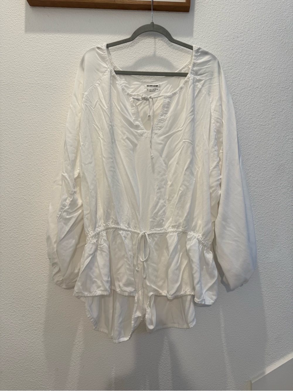 One Teaspoon white beach cruiser long sleeved ruffle romper w/ tie front detail